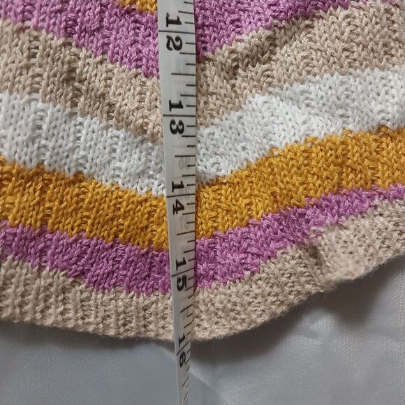 NWT No Comment top Womens Large Tan Orange Pink Striped Crochet Tie Halter Tank - Picture 6 of 6